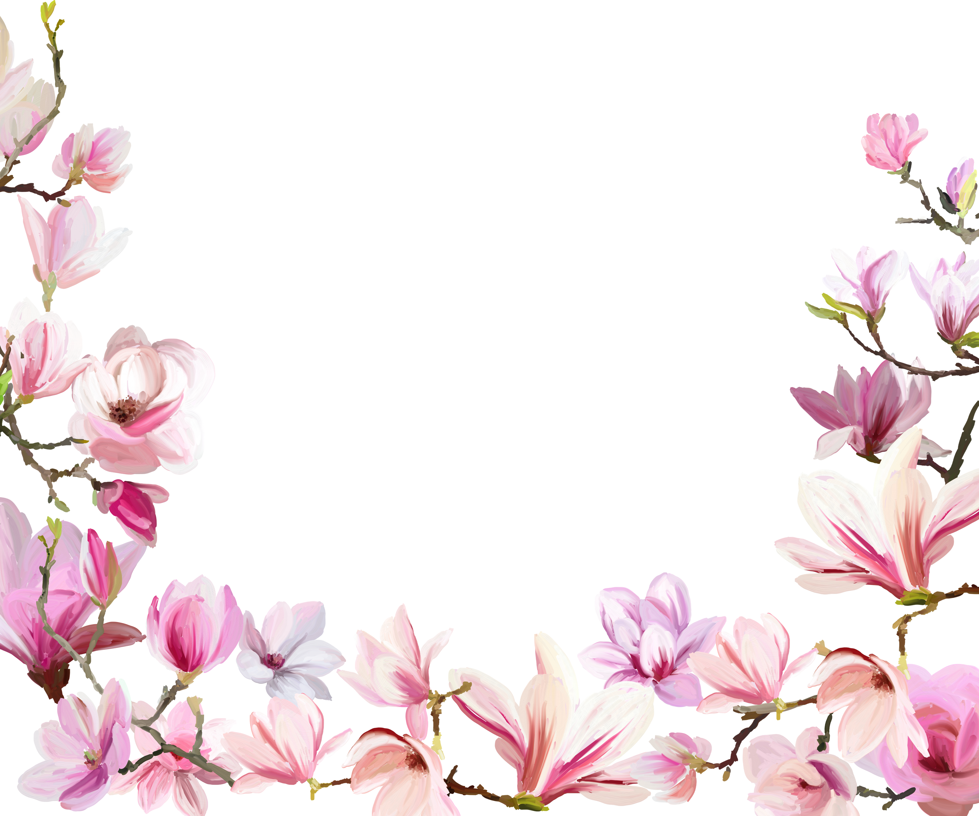 Frame of magnolia flowers. Floral spring template