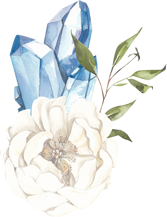 Blue crystal floral watercolor illustration